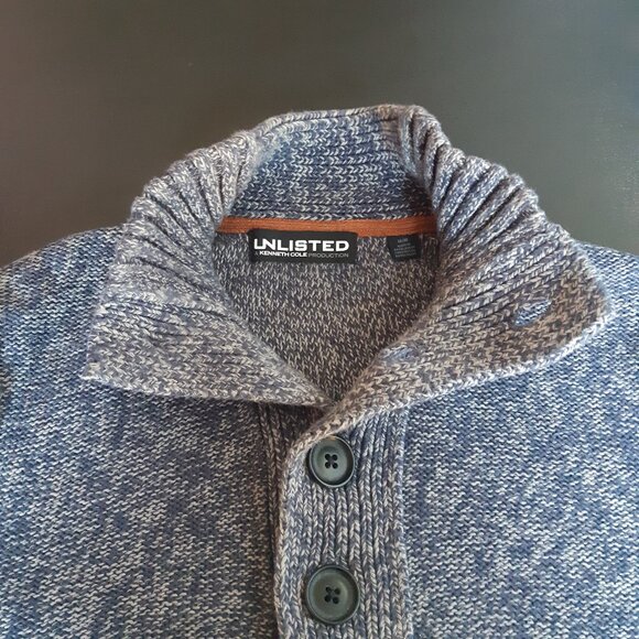 Kenneth Cole Unlisted SZ M Mock Neck 4 Button Pullover Blue Men's Cotton Sweater - Picture 4 of 15